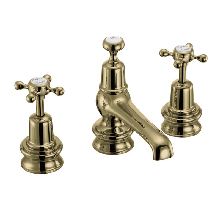 Burlington: Смеситель для раковины на 3 отверстия Regent, с донным клапаном [CLR12-QT GOLD]